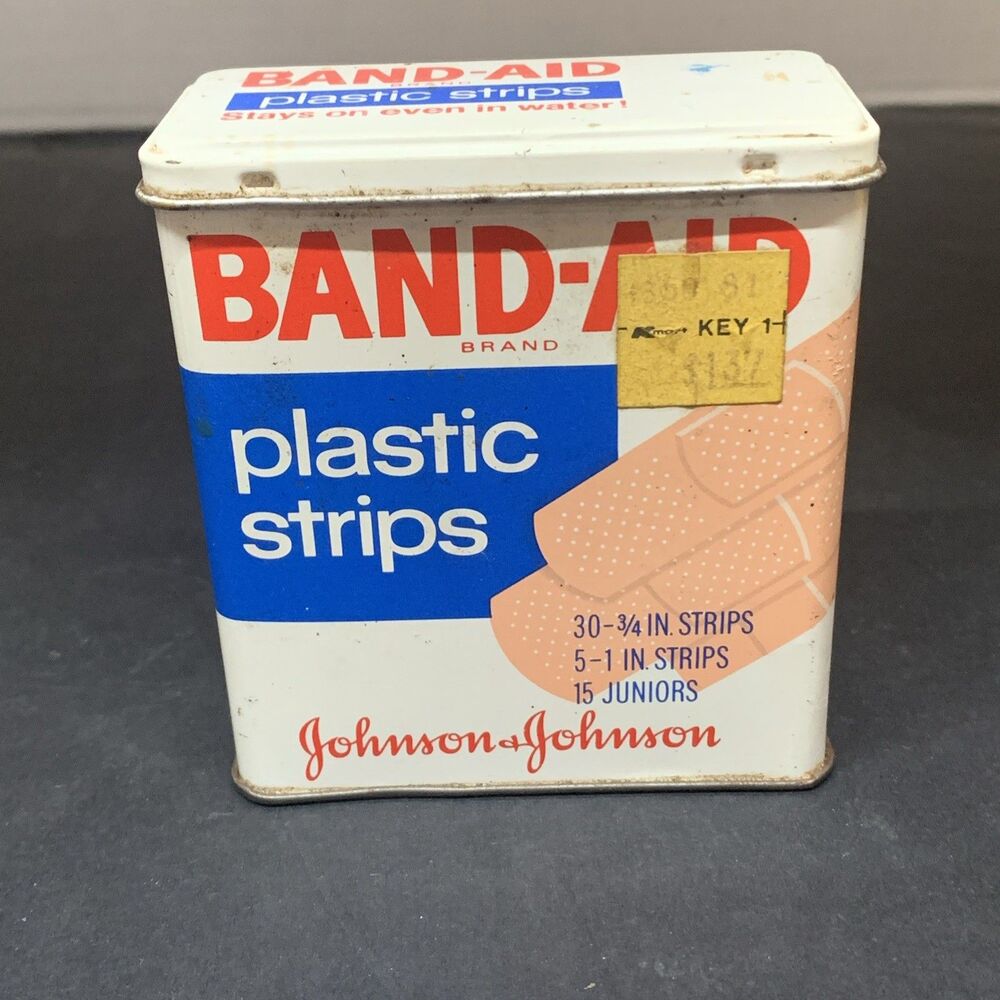 Vintage Band-Aid Tin Plastic Strips 30 Count 1 In. Wide Empty Tin